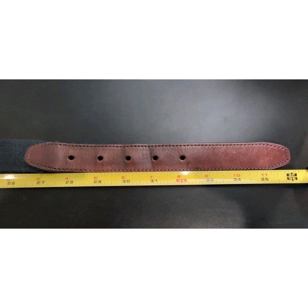 VINTAGE L.L.BEAN Navy Web Belt Sz 30 Brown Leather Solid Brass Buckle Made USA